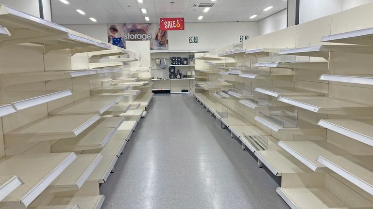 Empty shelves at the Acton branch of Wilko 
