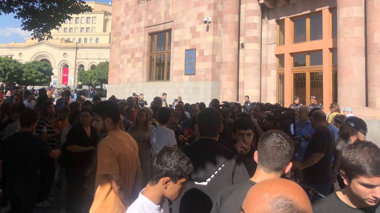 A  protest outside the Armenian government building in Yerevan following escalation in Nagorno-Karabach in  Armenia
Pic:Dan Storyev 
 