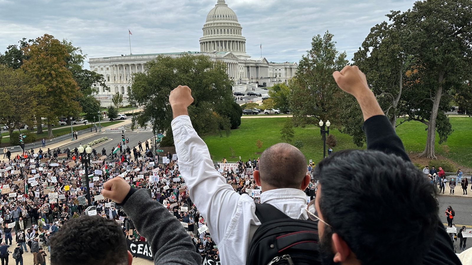 Israel-Hamas war: Hundreds protest near US Capitol calling for
