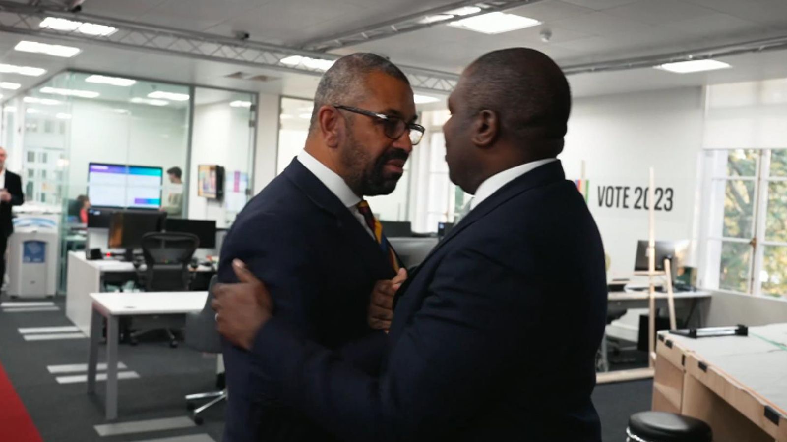 James Cleverly And David Lammy Embrace Each Other As They Arrive At Sky ...