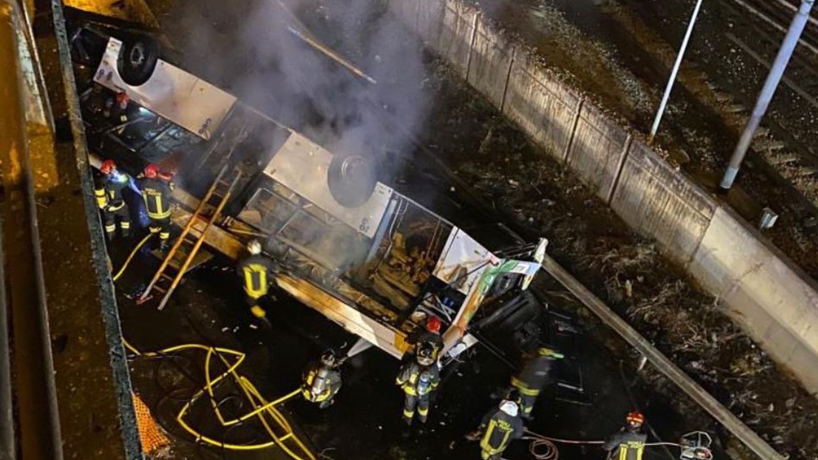 'Apocalyptic scene' as coach crashes off overpass near Venice