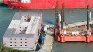 Supplies are taken onto the Bibby Stockholm accommodation barge at Portland Port in Dorset, which will house up to 500 people. Picture date: Tuesday October 17, 2023.