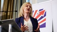 Former British Prime Minister Liz Truss speaks on stage at Britain&#39;s Conservative Party&#39;s annual conference in Manchester, Britain, October 2, 2023. REUTERS/Hannah McKay