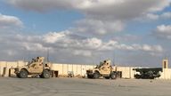 US military vehicles at the al Asad airbase in Iraq