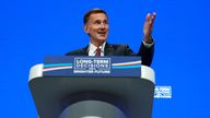 British Chancellor of the Exchequer Jeremy Hunt gestures as he speaks at Britain&#39;s Conservative Party&#39;s annual conference in Manchester, Britain, October 2, 2023. REUTERS/Hannah McKay
