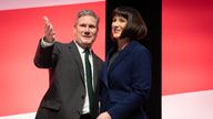 Shadow chancellor Rachel Reeves with party leader Sir Keir Starmer after making her keynote speech during the Labour Party Conference in Liverpool. Picture date: Monday October 9, 2023.