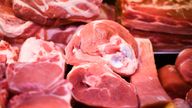 Raw meat displayed in a butcher&#39;s shop
