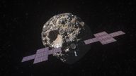 An illustration showing NASA&#39;s Psyche spacecraft heading towards the asteroid. Pic: NASA/JPL-Caltech/ASU