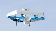 An Amazon drone delivering prescription drugs in College Station, Texas
Pic:AP