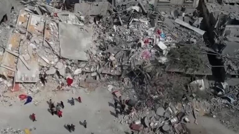Nuseirat refugee camp in central Gaza was destroyed by Israeli airstrikes in recent days. Aerial footage shows the extend of the damage. 