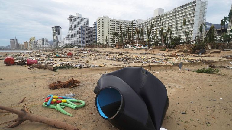 Debris lays on the beach after Hurricane Otis ripped through Acapulco 
Pic:AP