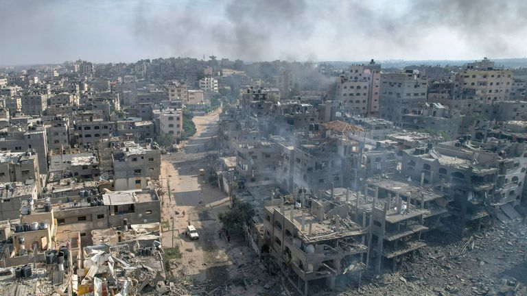 A view of the rubble of buildings hit by an Israeli airstrike, in Jabalia, Gaza strip 
Pic:AP