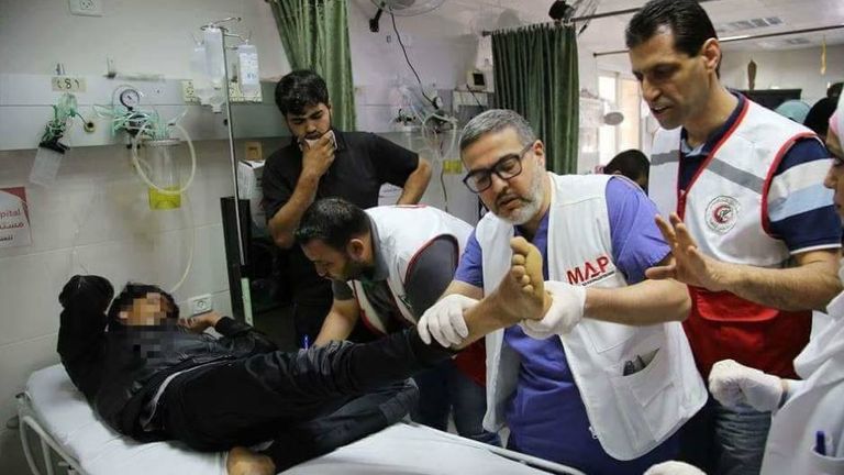 Professor Ghassan Abu-Sittah, a doctor with Medical Aid for Palestinians (MAP), in Al Awda hospital, Gaza, in 2018