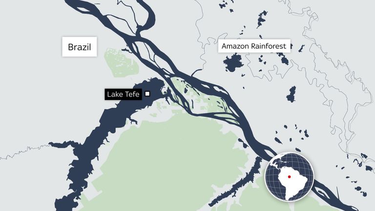 Sky News graphic. Lake Tefe in Brazilian Amazon