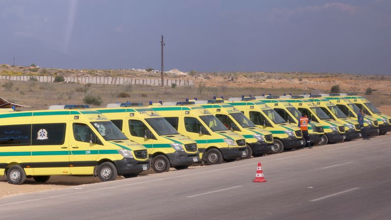 Ambulances near the Rafah crossing