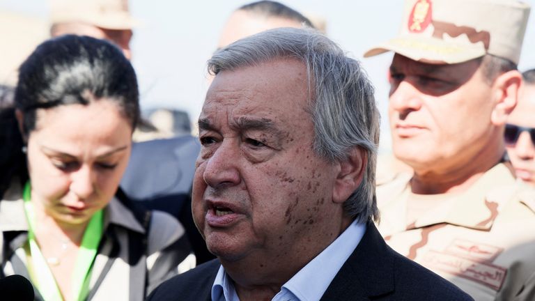 Antonio Guterres visiting the Rafah crossing between Egypt and the Gaza Strip last week