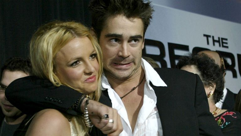Irish actor Colin Farrell arrives with singer Britney Spears for the.premiere of the film, "The Recruit," January 28, 2003 in Hollywood,.California. Farrell stars with Al Pacino and Bridget Moynahan in the.film about the CIA and how trainees are recruited and trained for the.spy game. REUTERS/Robert Galbraith..RG/HB