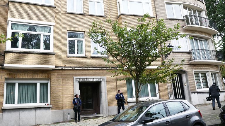 Police officers work after a police operation during which the gunman who killed two Swedish citizens in Brussels was shot, according to local media, in Schaerbeek near Brussels, Belgium, October 17, 2023. REUTERS/Yves Herman