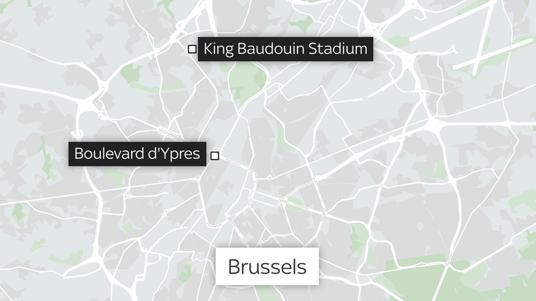 A map showing the location of a fatal shooting in Brussels, Belgium