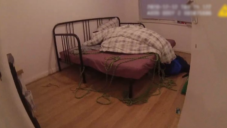 A bedroom at the Cardiff flat where one of the victims was tortured. Nine men have been jailed following the kidnap of a Cardiff man