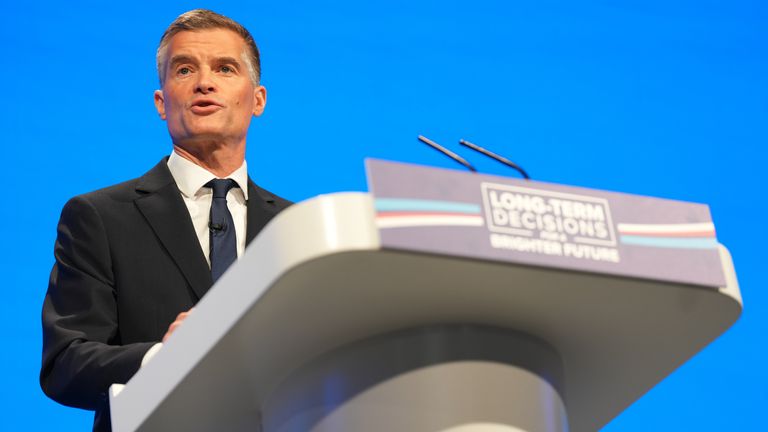 Transport Secretary Mark Harper comes to the stage during the Conservative Party annual conference at the Manchester Central convention complex. Picture date: Monday October 2, 2023.