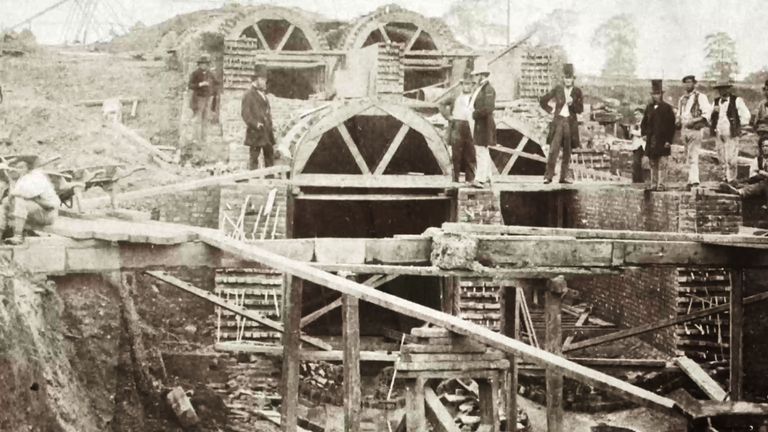 Beckton&#39;s construction in the 1800s. Pic: Thames Water