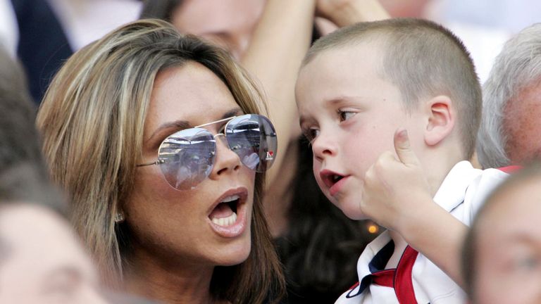 Victoria Beckham  and son Brooklyn watch the game  