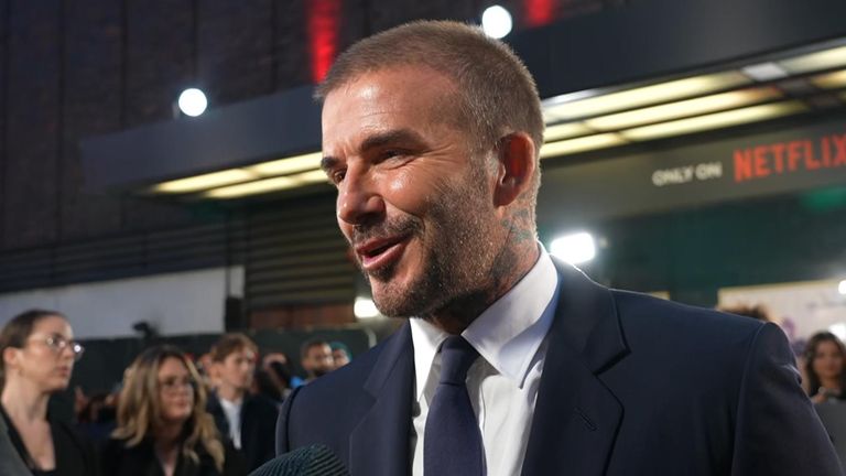 David Beckham speaks to Sky&#39;s Katie Spencer at the premiere of his Netflix documentary.