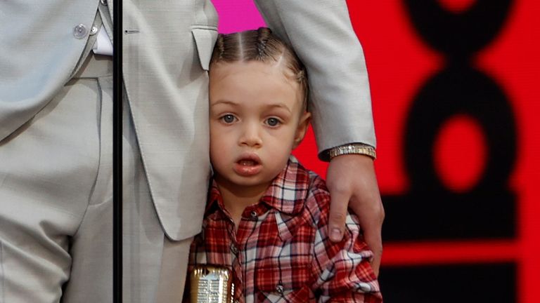 Drake&#39;s son Adonis on stage with his father at the 2021 Billboard Music Awards