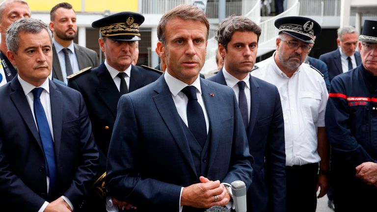 French President Emmanuel Macron speaks to the media after the knife attack