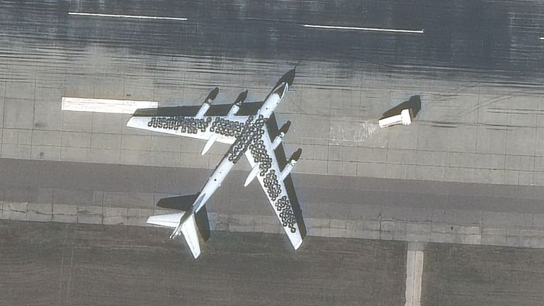 Satellite image shows tyres on planes at Engles airbase on 28 August. Pic: Maxar Technologies
