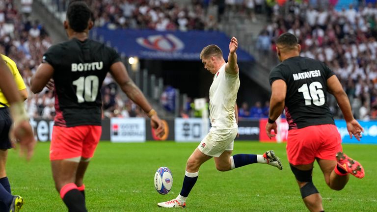 England&#39;s Owen Farrell put England ahead late on with a drop goal. Pic: AP