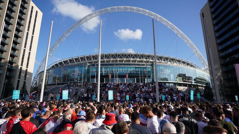 England fans are seen outside of Wembley Stadium  