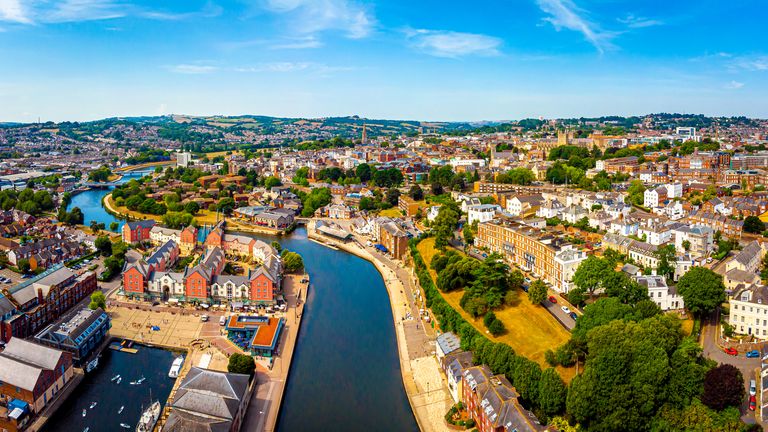 Aerial view of Exeter in summer day, UK