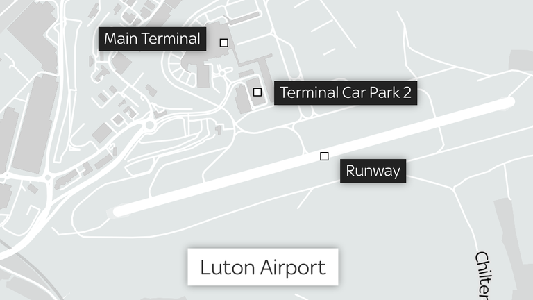 A map showing Terminal Car Park 2 at Luton Airport
