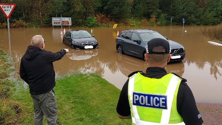 Flooding in Angus at the weekend. Pic: Police Scotland