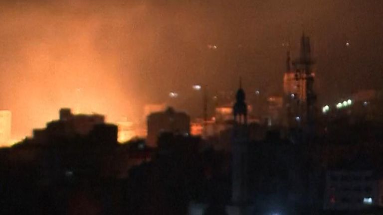 Blaze in Gaza City during Israeli bombardment