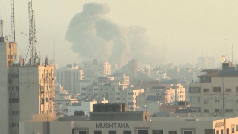 An explosion at dawn in Gaza City