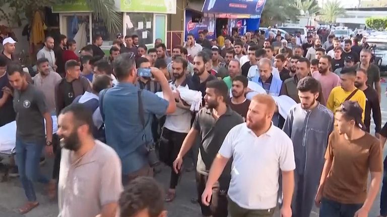 Palestinians hold funerals for loved ones killed in Israeli airstrikes in Khan Younis