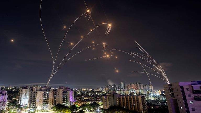 Israel&#39;s Iron Dome anti-missile system intercepts rockets in Ashkelon, southern Israel. Pic: Reuters