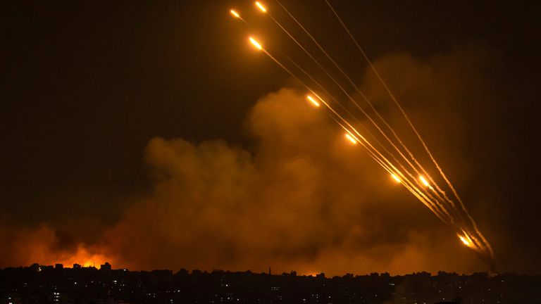 Rockets fired towards Israel from Gaza on Sunday. Pic: AP