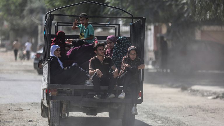 Palestinians travel from the north of the Gaza Strip. Pic: AP