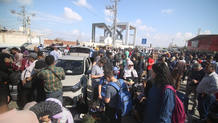 Palestinians wait to cross to the Egyptian side at Rafah border, Gaza Strip
Pic:AP
