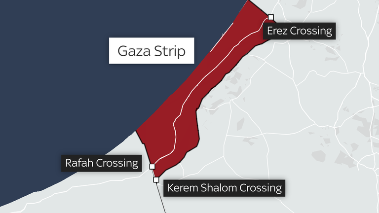 A map showing the main border crossings into the Gaza Strip. 