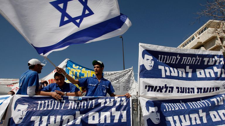 A protest demanding the safe return of Gilad Shalit