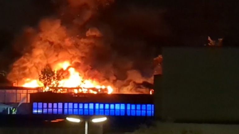 Screengrab from video taken with permission from the social media site X, formerly Twitter, posted by Andrew Strong, of the fire in a derelict building in St Michael&#39;s Court in the Parkhead area of Glasgow. Issue date: Wednesday October 4, 2023.