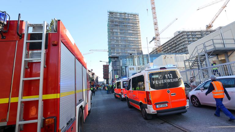 The accident happened in the Ueberseequartier, part of the Hamburg's HafenCity district. Pic: AP