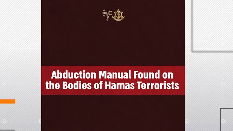 The IDF released a document detailing images from what it called an "abduction manual" it said it had found on the body of a Hamas fighter.