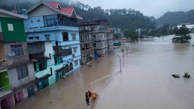 An area affected by the flood is seen in this undated handout image released on October 4, 2023, in Sikkim, India. India Army/Handout via REUTERS THIS IMAGE HAS BEEN SUPPLIED BY A THIRD PARTY. NO RESALES. NO ARCHIVES