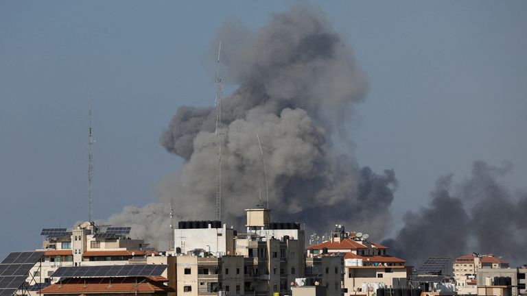 Smoke rises following Israeli strikes in Gaza